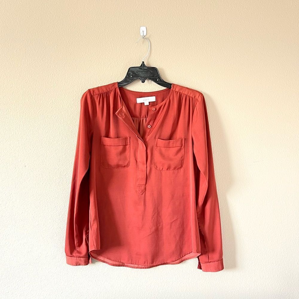 Loft Burnt Orange Half Button Up Blouse